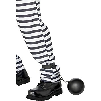 Palla al piede nera con catena da carcerato perfetto per qualsiasi statura